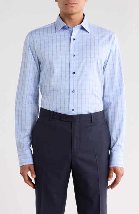 Trim Fit Textured Plaid Cotton Dress Shirt