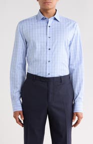 Lorenzo Uomo Trim Fit Textured Plaid Cotton Dress Shirt