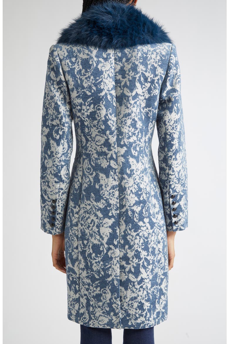 Laney Metallic Faux Fur Collar Coat, Alternate, color, DK BLUE STONE JACQUARD