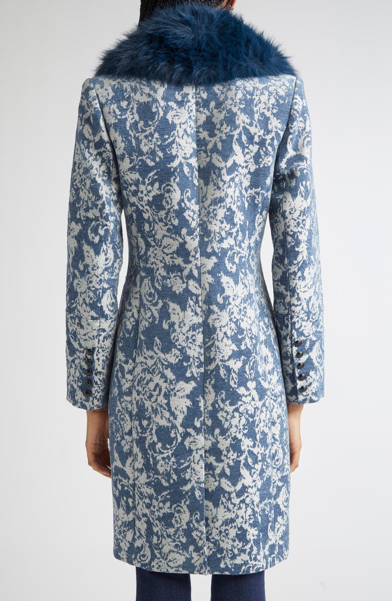 L'AGENCE Laney Metallic Faux Fur Collar Coat, Alternate, color, Dark Blue Stone Jacquard
