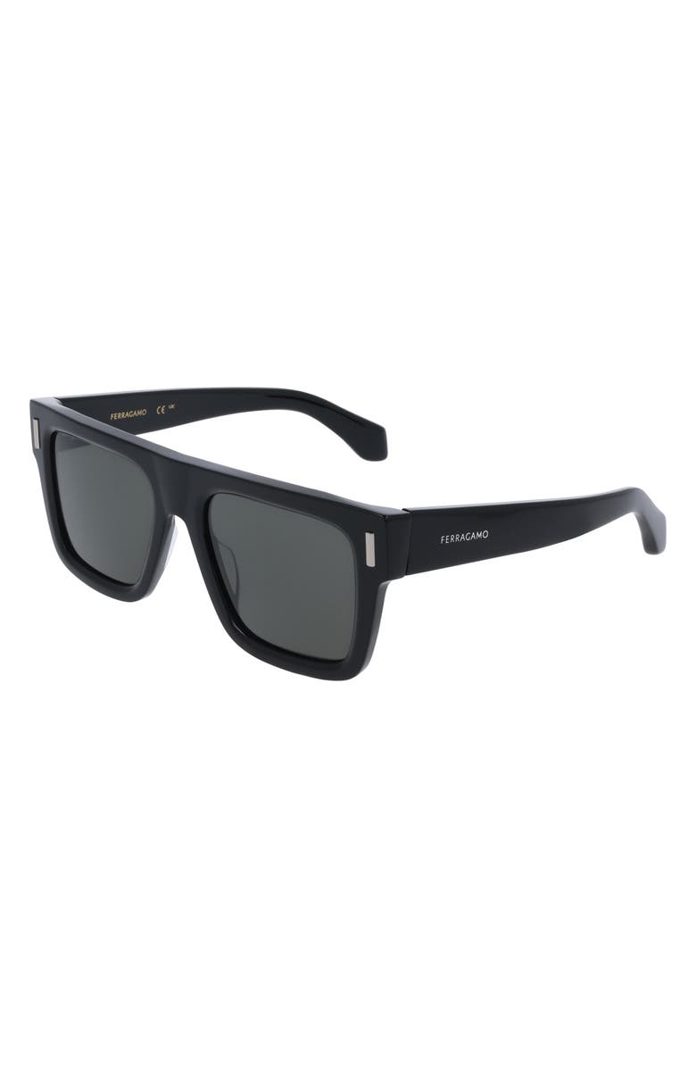 FERRAGAMO 53mm Square Sunglasses, Alternate, color, Black