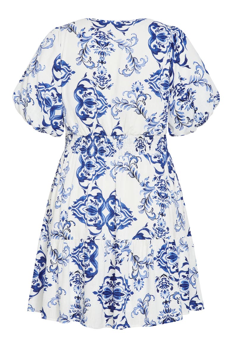 Winslow Print Ruffle Hem Puff Sleeve Dress, Alternate, color, WILLOW BLUE