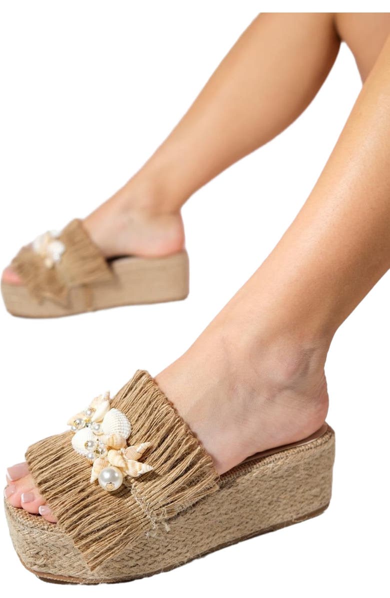 Prologue Shoes Dion Raffia Seashell Wedge Mules, Alternate, color,