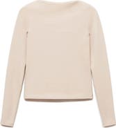 MANGO Murmi Long Sleeve Cotton Boat Neck T-Shirt