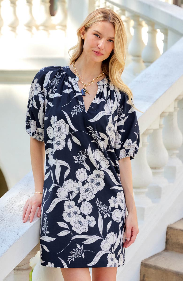 Karen Kane Floral Puff Sleeve Cotton Shift Minidress, Alternate, color, Floral Print