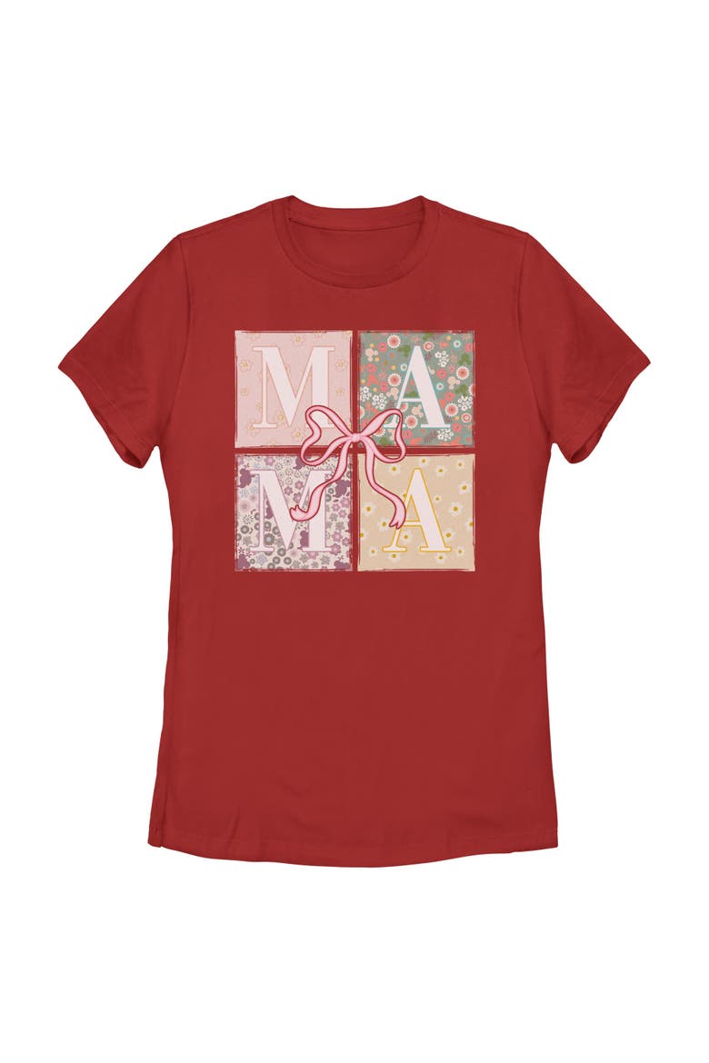 Women's Mickey & Friends Box Patterns Mama Bow  Graphic T-Shirt, Main, color, Red