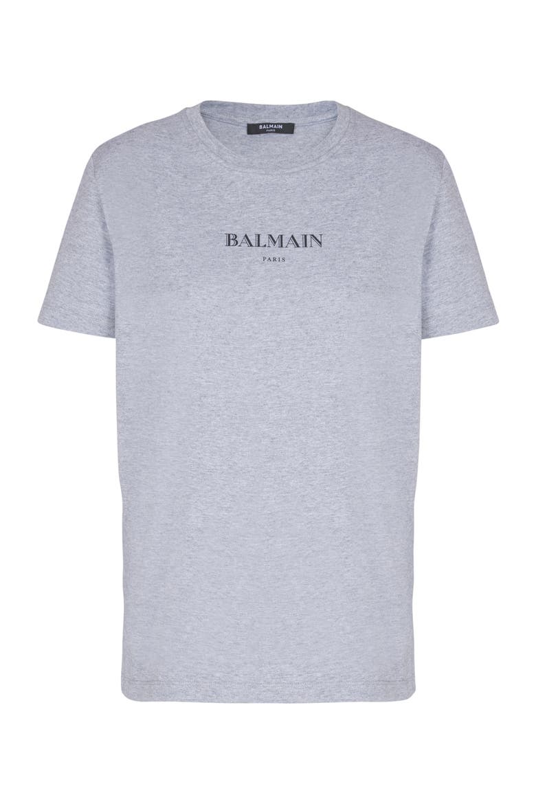 T-Shirt with Balmain Print, Alternate, color, grey