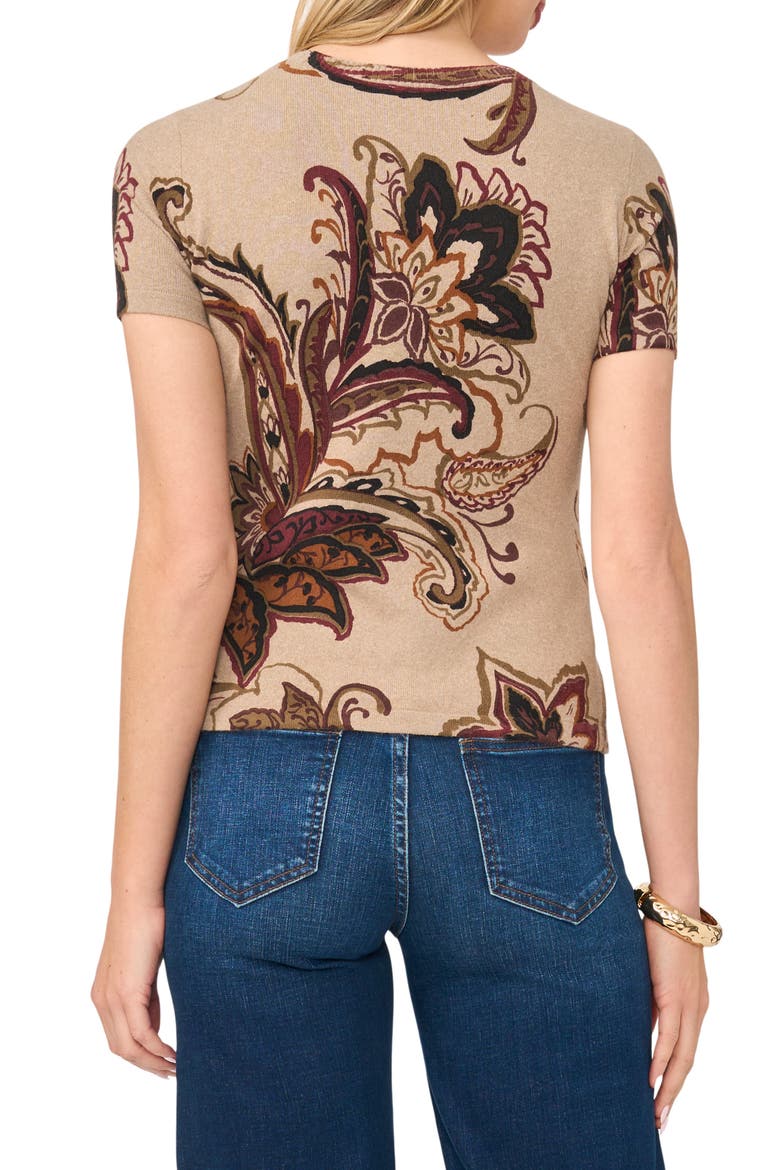 Floral Short Sleeve Sweater, Alternate, color, WOODEN
