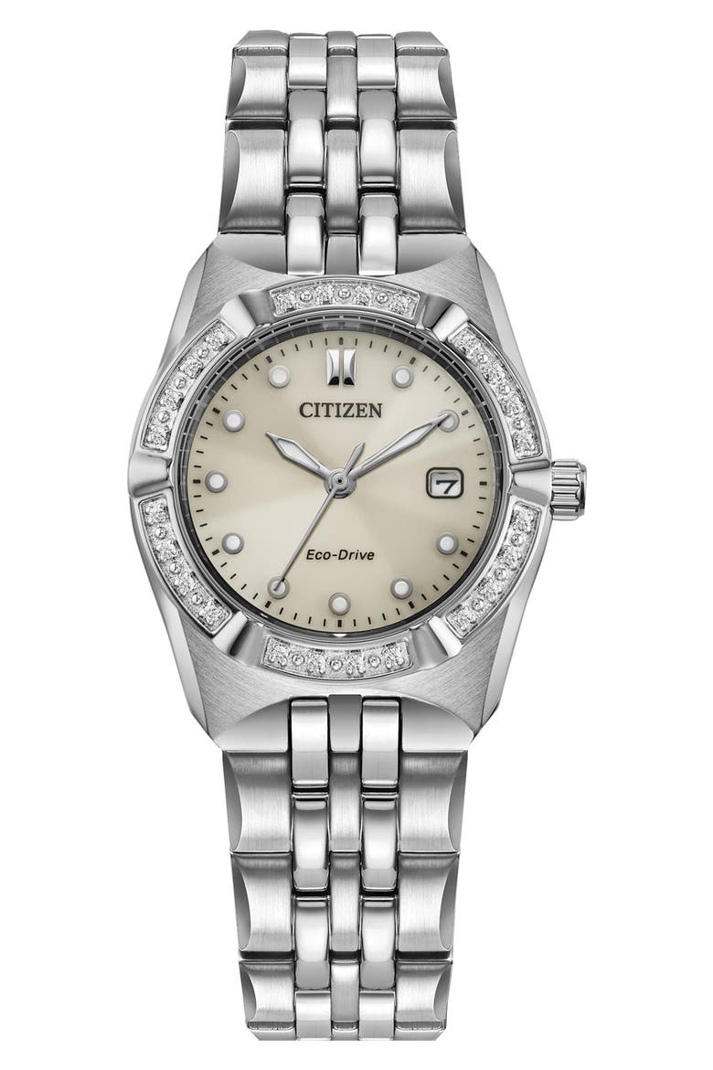 Corso Diamond Eco-Drive Bracelet Strap Watch, 28mm, Main, color, SILVER