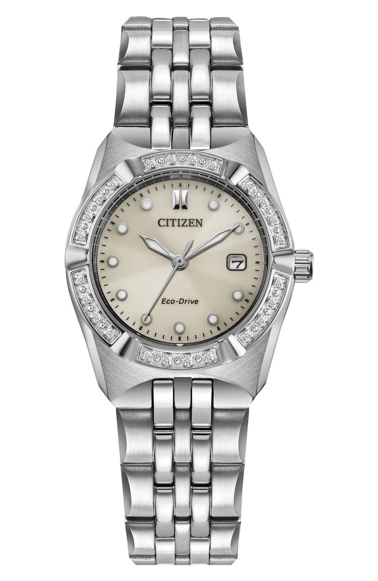 Citizen Corso Diamond Eco-Drive Bracelet Strap Watch, 28mm, Main, color, Silver