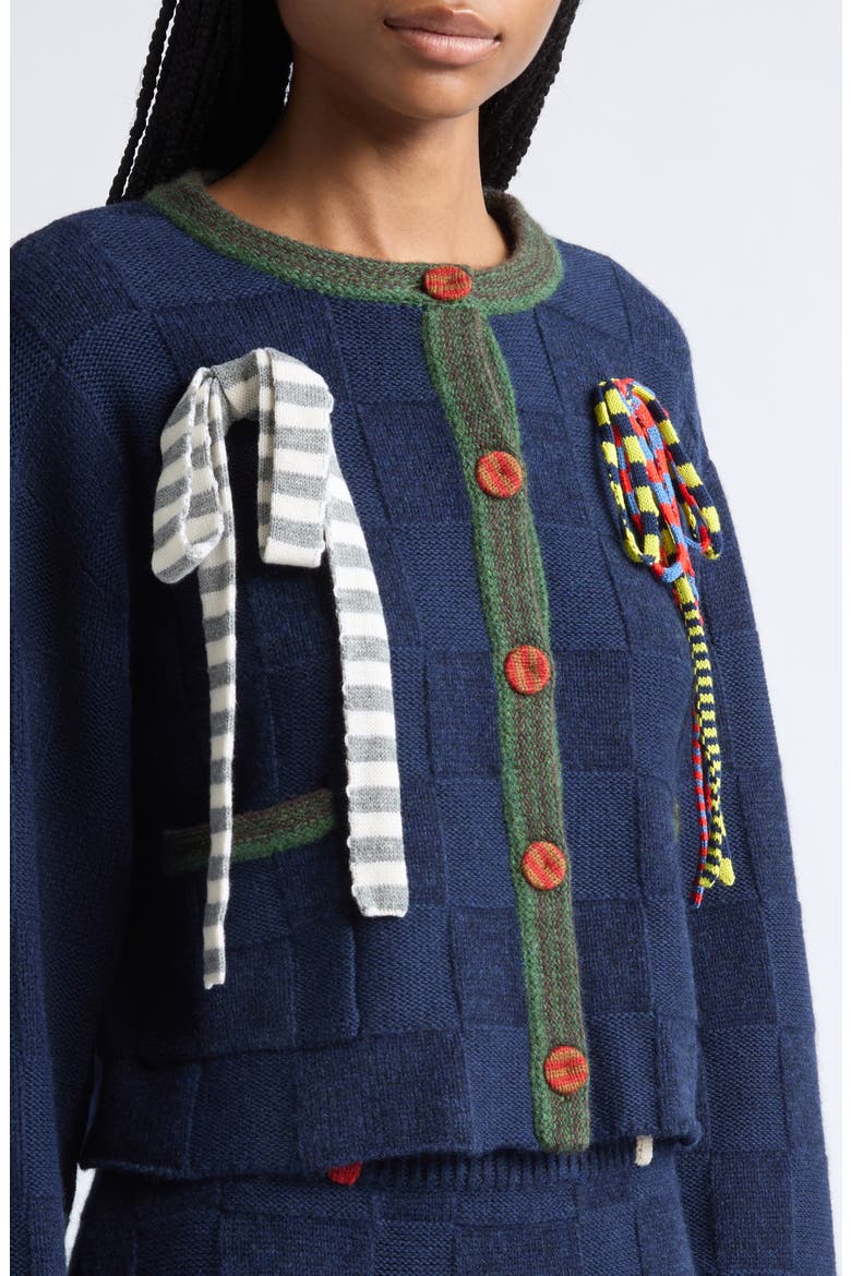Multibows Lambswool & Cotton Cardigan, Alternate, color, NAVY