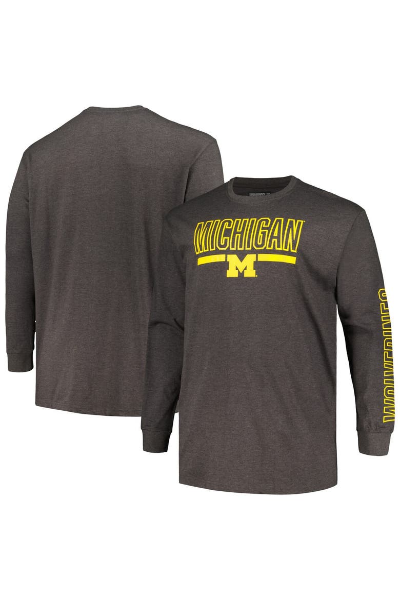 Men's Profile Heather Charcoal Michigan Wolverines Big & Tall Two-Hit Graphic Long Sleeve T-Shirt, Alternate, color, Heather Charcoal