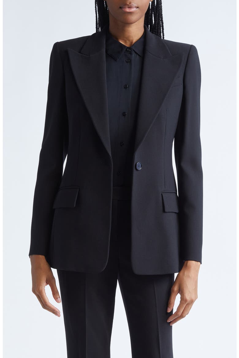 Georgina One-Button Virgin Wool Blend Blazer, Main, color, BLACK