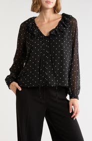 T Tahari Ruffle Tie Neck Top