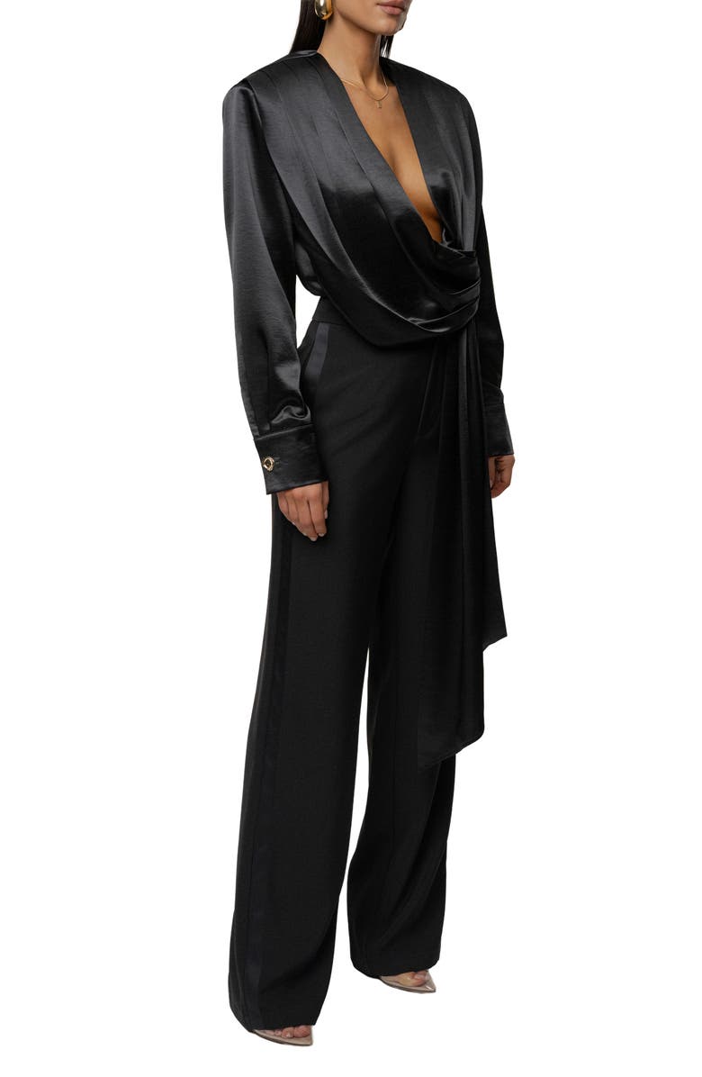 JLUXLABEL Statement Satin Drape Top, Alternate, color, Black