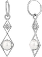 Spero London Sterling Silver Rhombus 3D Pearl Earrings