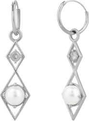 Spero London Sterling Silver Rhombus 3D Pearl Earrings