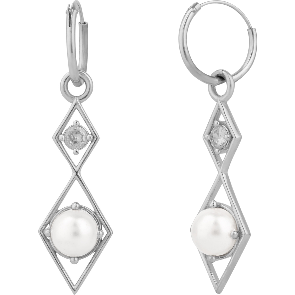 Spero London Sterling Silver Rhombus 3d Pearl Earrings In Silver