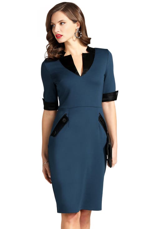 Contrast Collar Short-Sleeved Dress