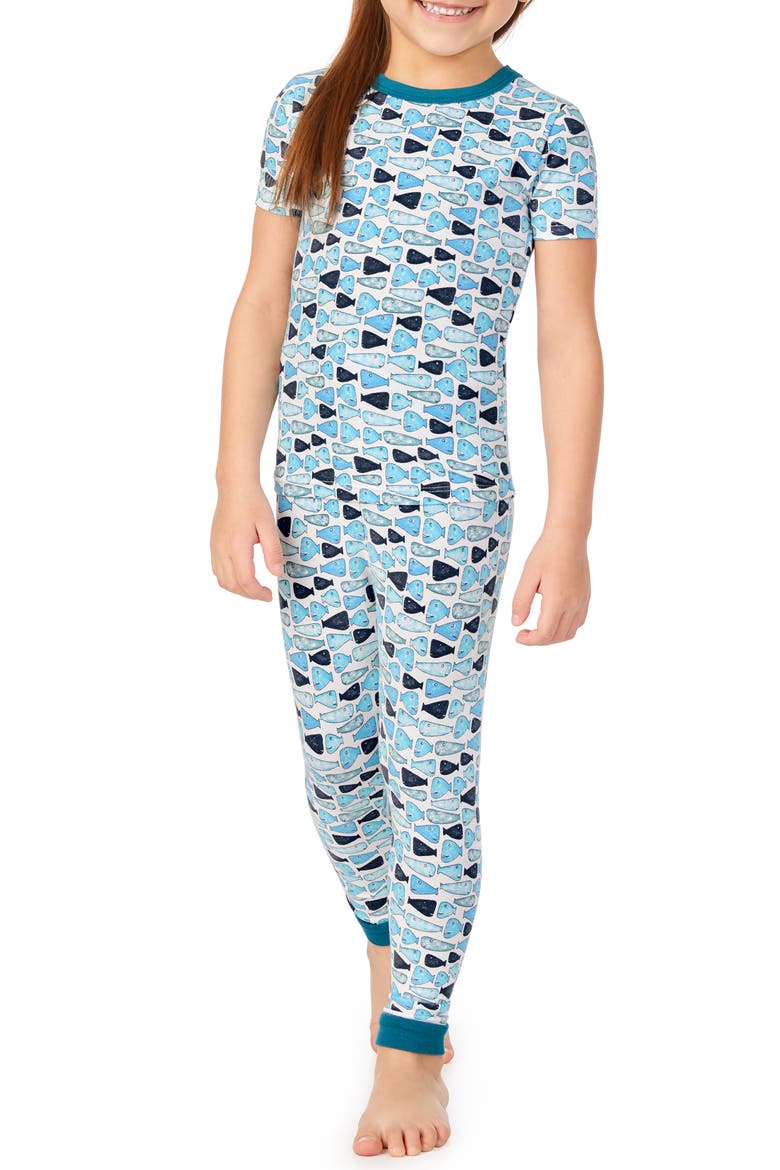 Fitted Two-Piece Pajamas & Book Set, Main, color, SCHOOL OF FISH