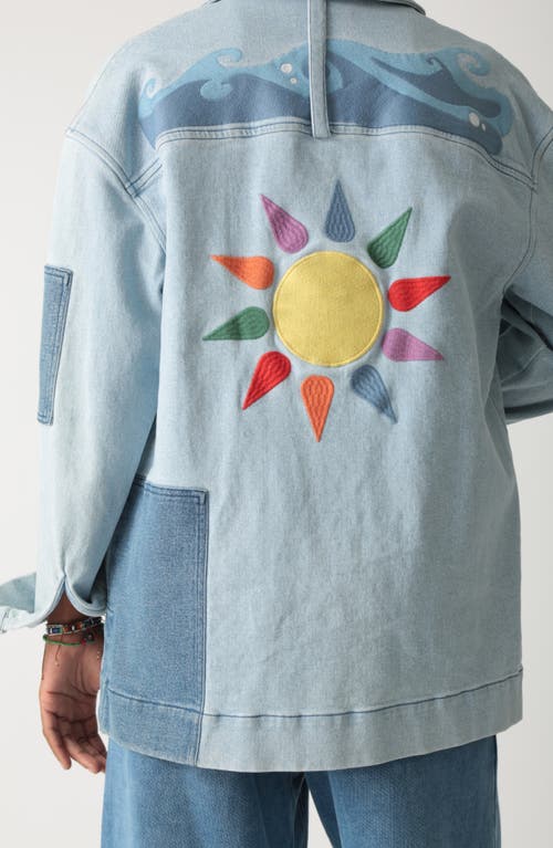 Electric & Rose Oversize Embroidered Denim Chore Jacket In Blue