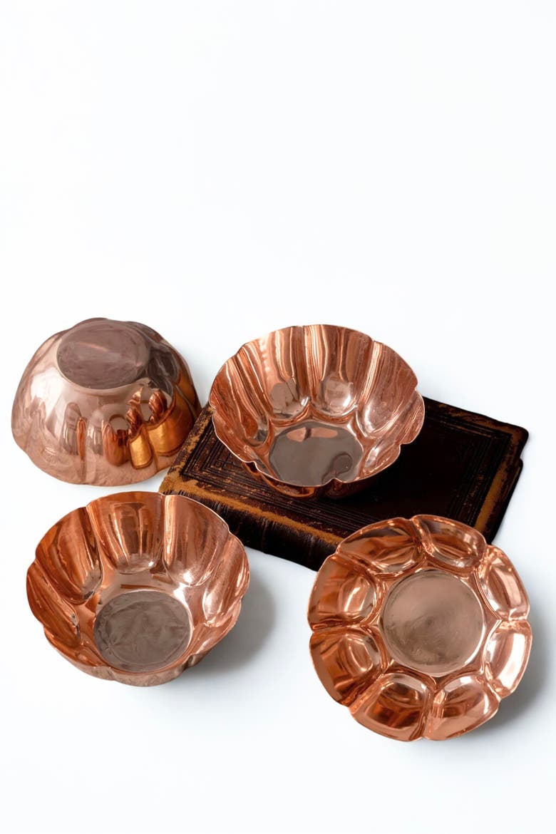 Vintage Inspired Copper Fluted Bowls with Crown Engraving - Set of 2, Main, color, Copper