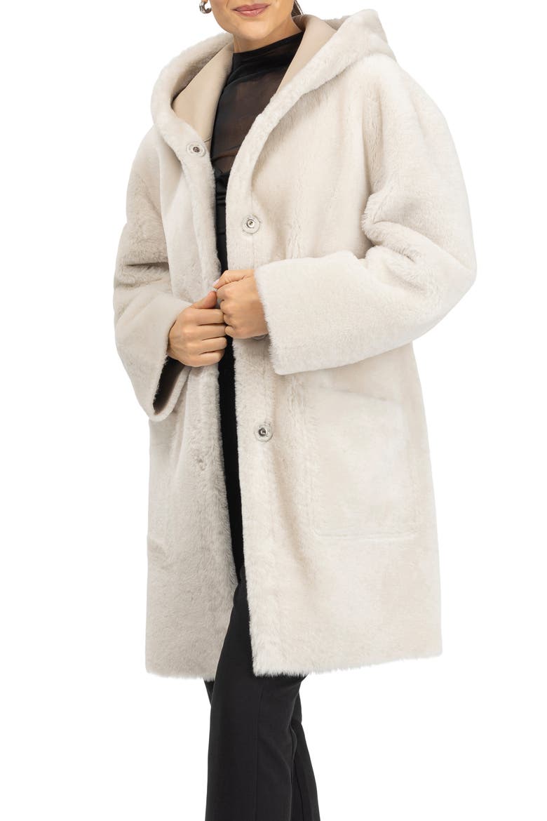 Merino Genuine Shearling Hooded Jacket, Alternate, color, CREAM