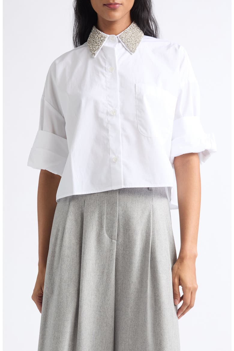 Beaded Collar Button-Up Shirt, Main, color, WHITE