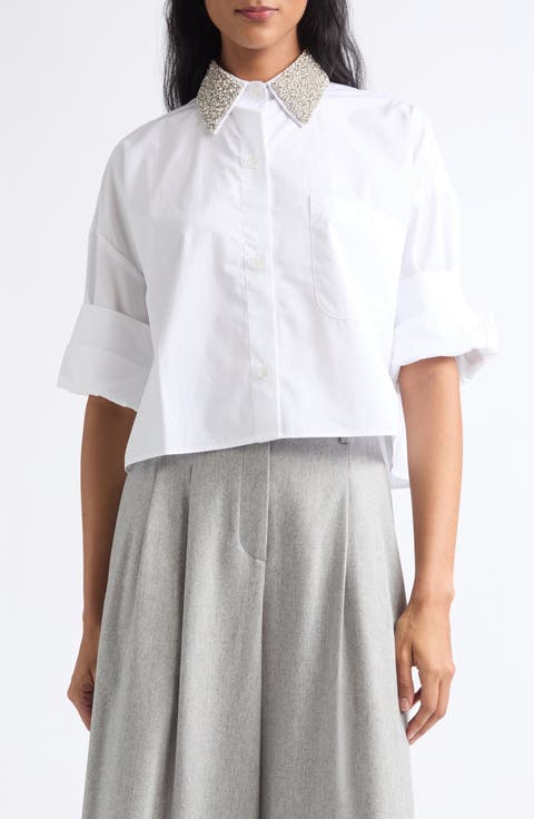 Beaded Collar Button-Up Shirt