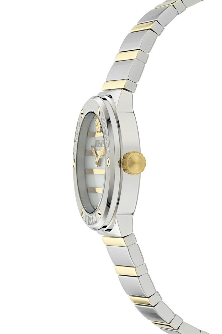 Greca Logo Mother-of-Pearl Bracelet Watch, 33mm, Alternate, color, WHITE/ TWO TONE