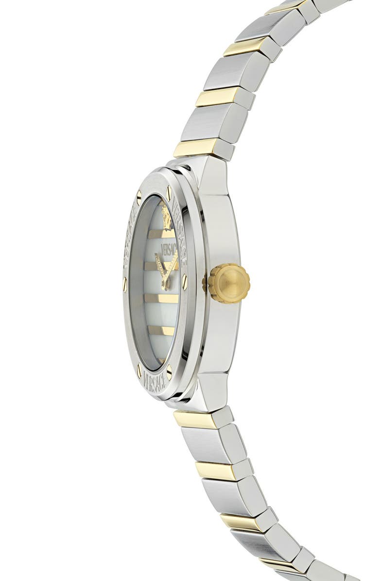 Versace Greca Logo Mother-of-Pearl Bracelet Watch, 33mm, Alternate, color, White/ Two Tone