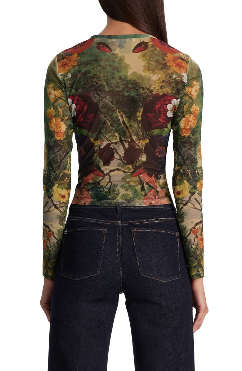 Alice + Olivia Delaina Printed Long Sleeve Mesh Top, Alternate, color, Forbidden Forest