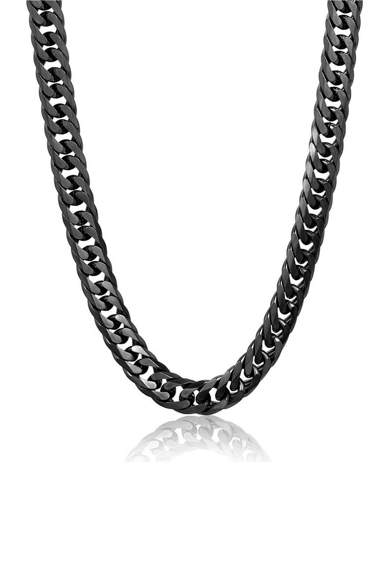 Mens' 11.5mm Curb Chain Necklace, Main, color, BLACK