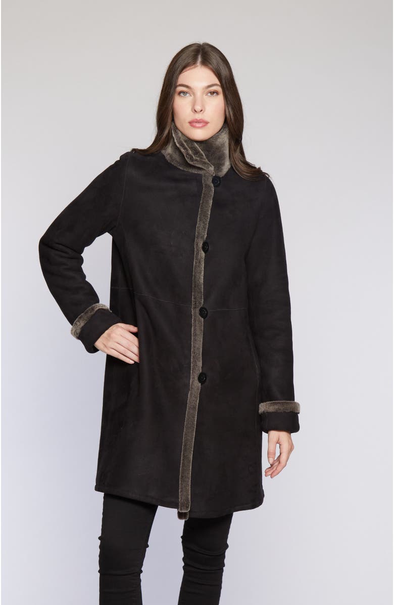 Blue Duck Spanish Merino Shearling Coat, Main, color, Black Snow