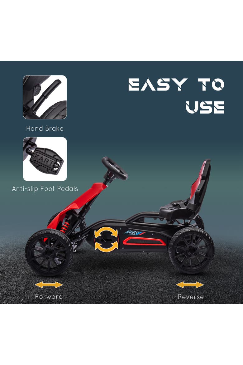 Kids Pedal Go Kart with Adjustable Seat Swing Axle Handbrake EVA Wheels, Alternate, color, Red