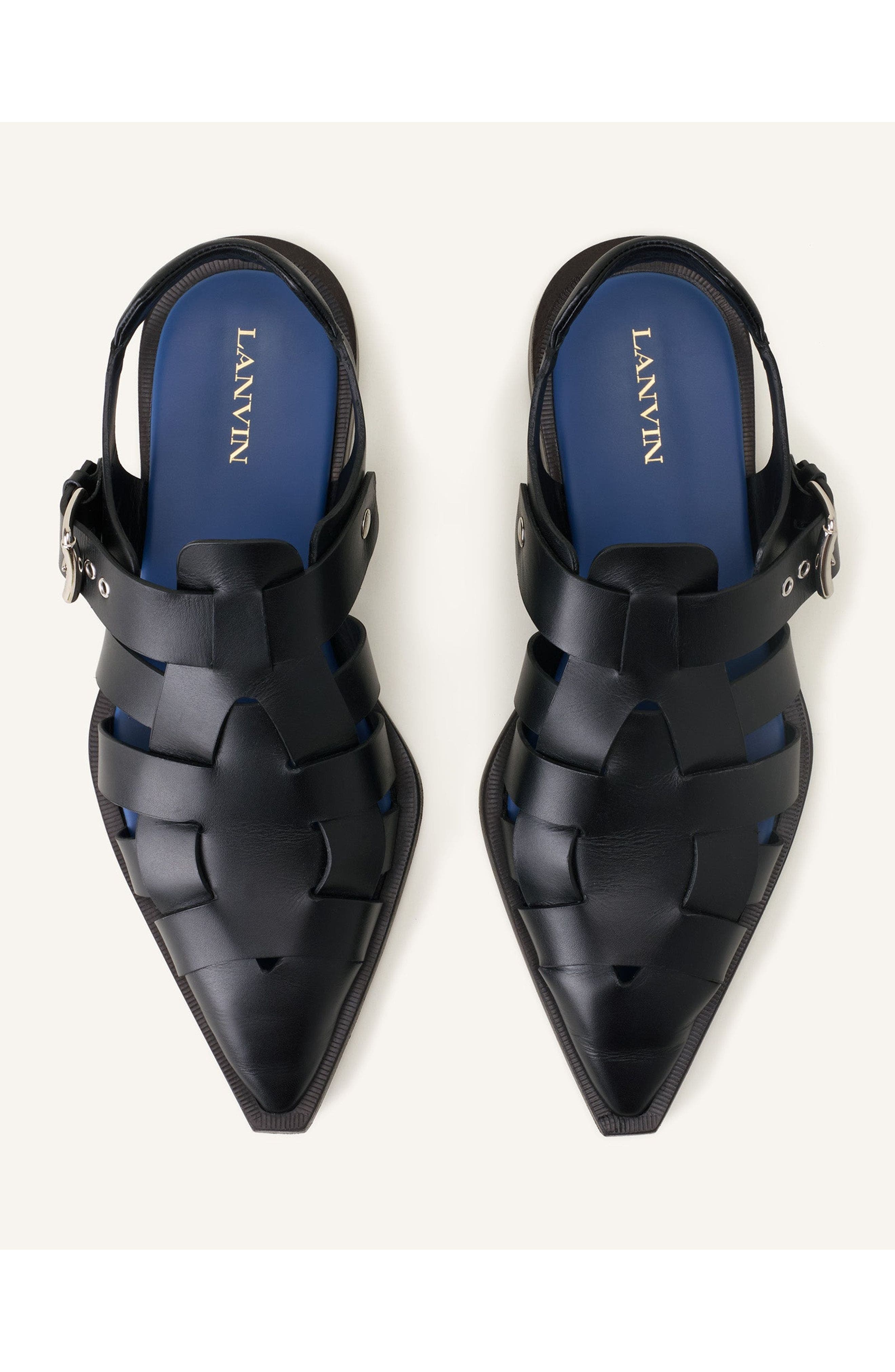 Lanvin Pointed-Toe Leather Sandals, Alternate, color, Black