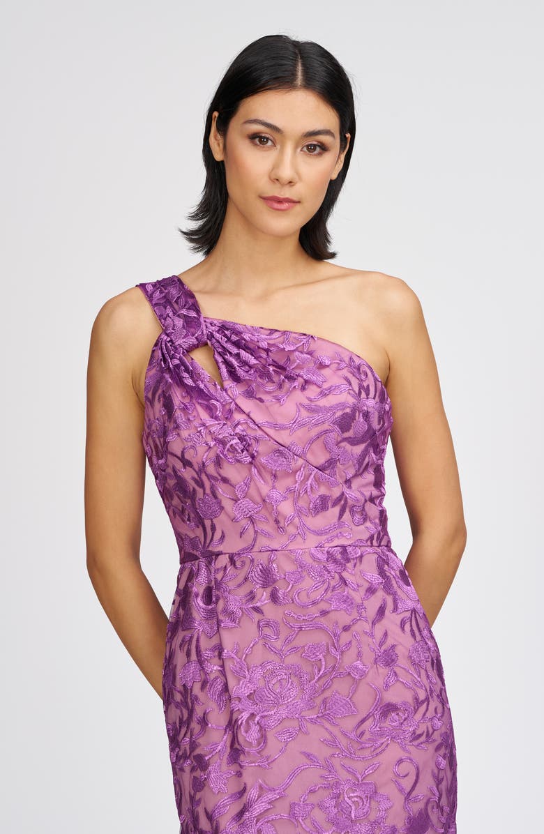 JS Collections Samantha Floral Embroidery One-Shoulder Column Gown, Alternate, color, Violet Rose