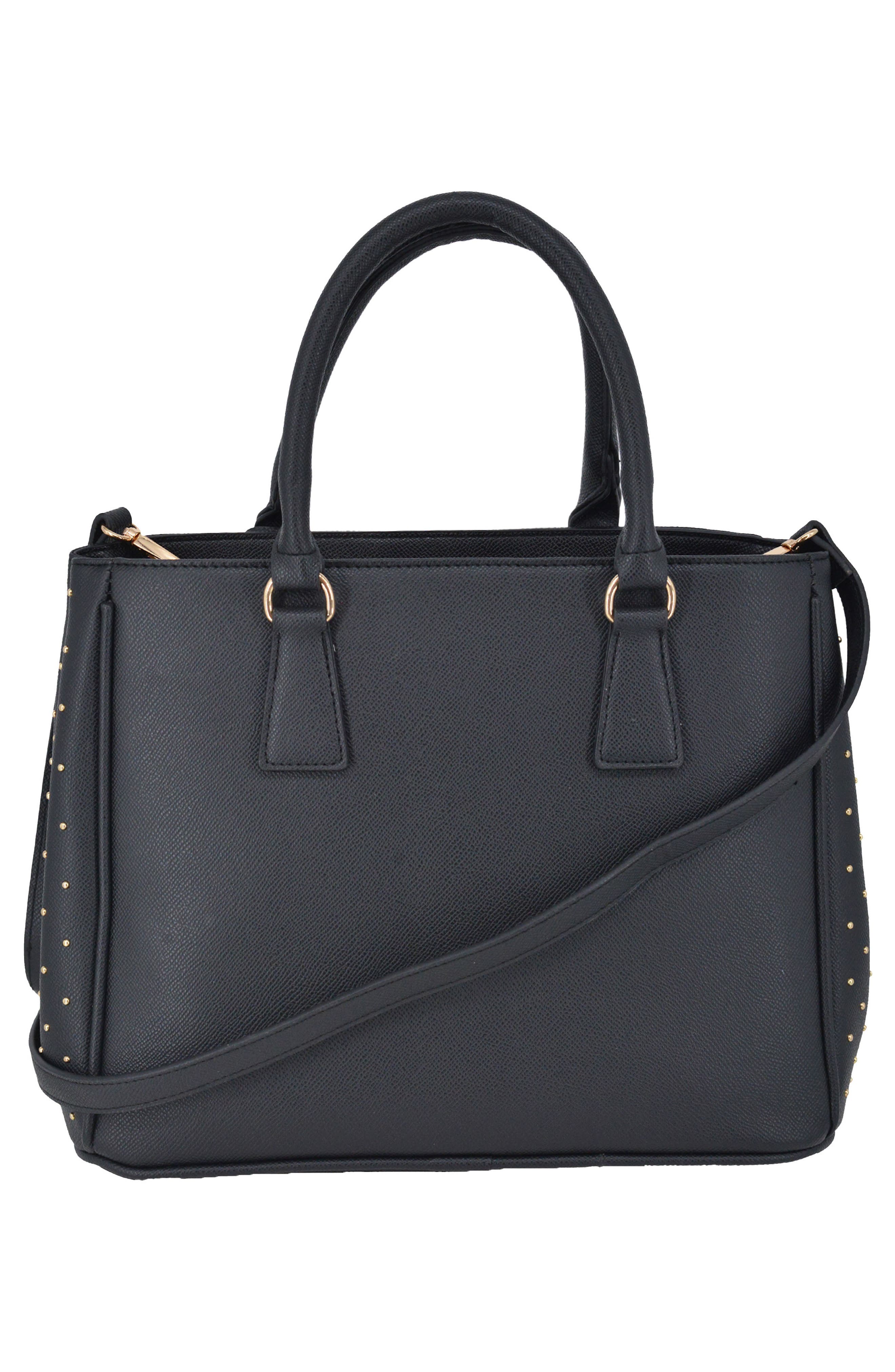 bebe Sagan Studded Satchel, Alternate, color, Black