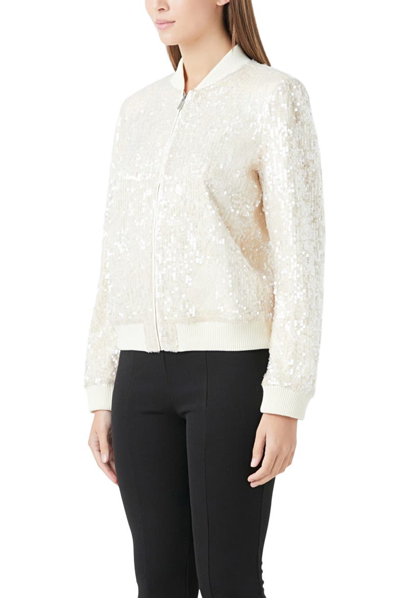 Sequin Bomber Jacket, Alternate, color, IVORY BEIGE