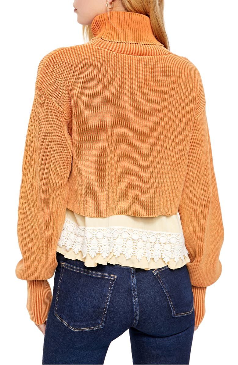 Free People At First Glance Crochet Hem Turtleneck Sweater, Alternate, color,