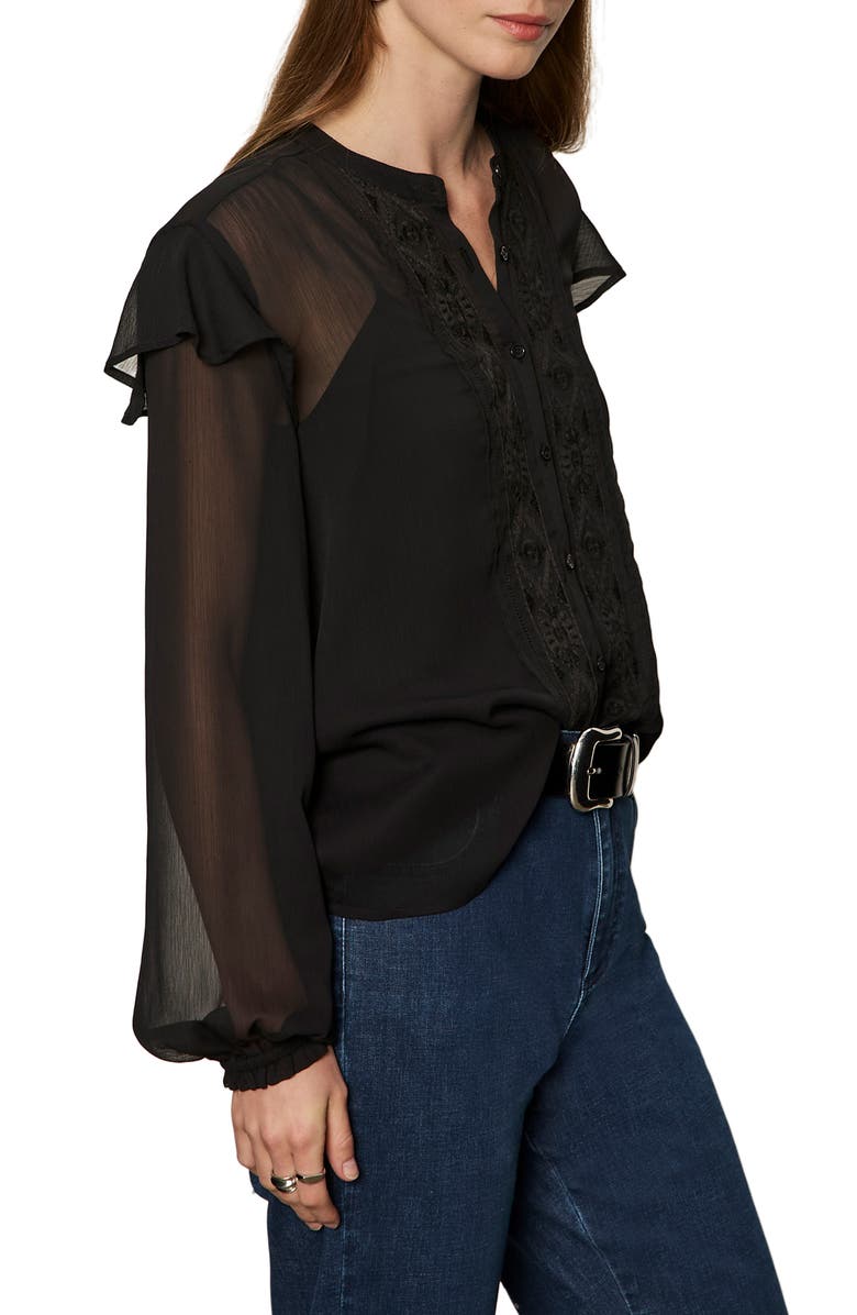 Sanctuary Nostalgia Ruffle Embroidered Top, Alternate, color, Black