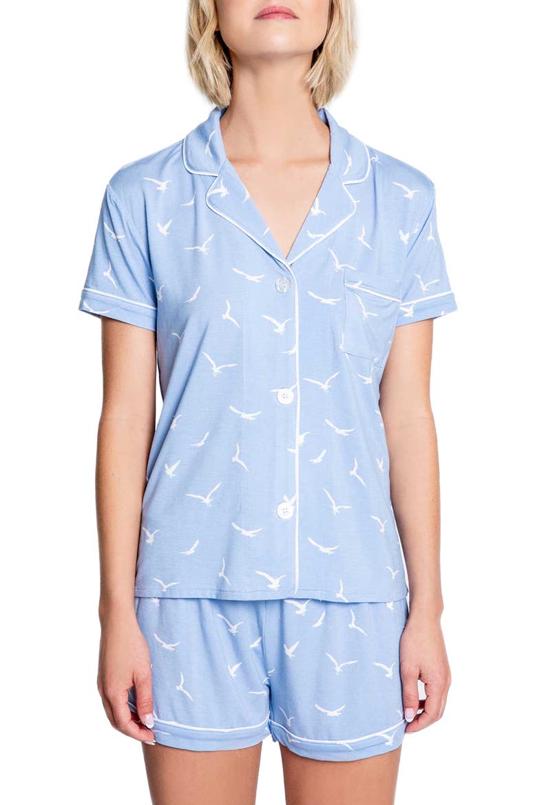 In Flight Bird Print Short Pajamas, Main, color, BLUE MIST