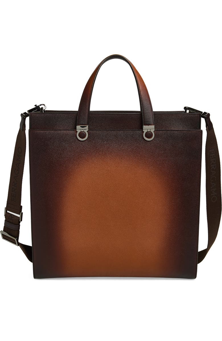 FERRAGAMO Trading Gancio Leather Tote, Main, color, New Cognac Testa Di Moro Dark