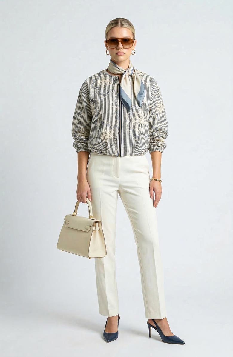 Knit & Lounge Long Sleeve Cropped Jacket with Zip Front and Embroidered Stripe Pattern, Alternate, color, Striped