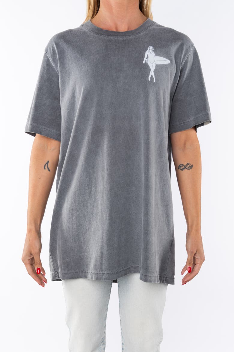 Gender Inclusive Surf Girl Graphic T-shirt, Main, color, Sea Grey