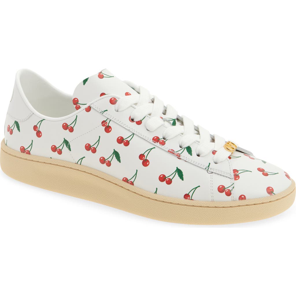 Valentino Garavani Royco Sneaker In Nappa Calfskin With Cherryfic Pattern In White