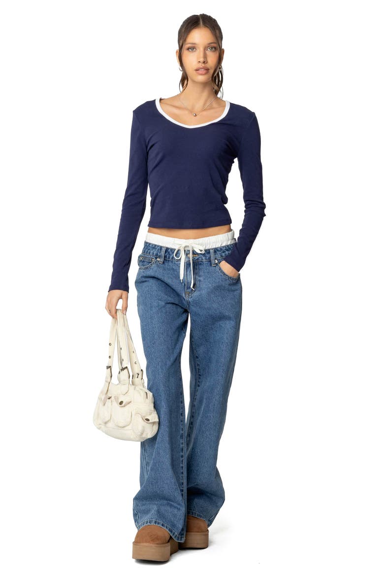 Contrast Trim Long Sleeve T-Shirt, Alternate, color, NAVY