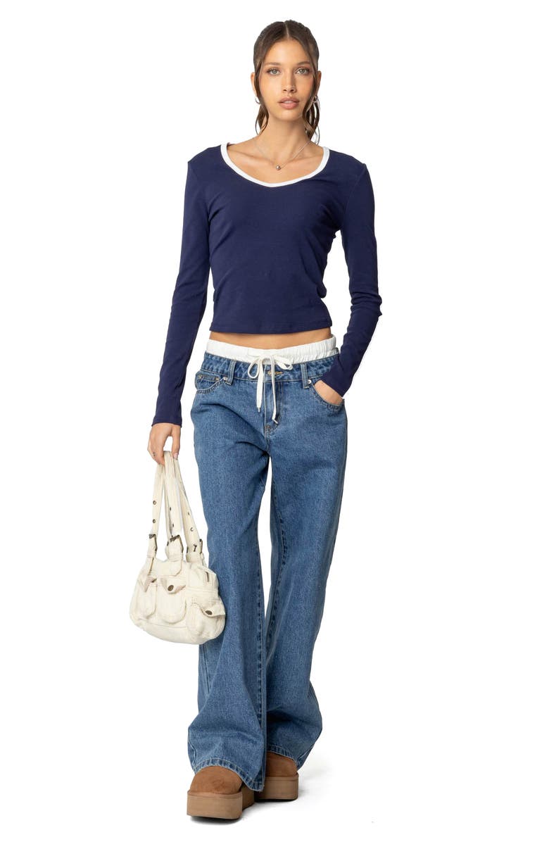 EDIKTED Contrast Trim Long Sleeve T-Shirt, Alternate, color, Navy