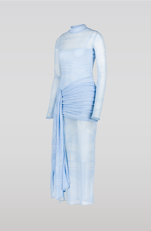 Saemdi Draped Mesh Dress With Mock Neck In Ice Blue