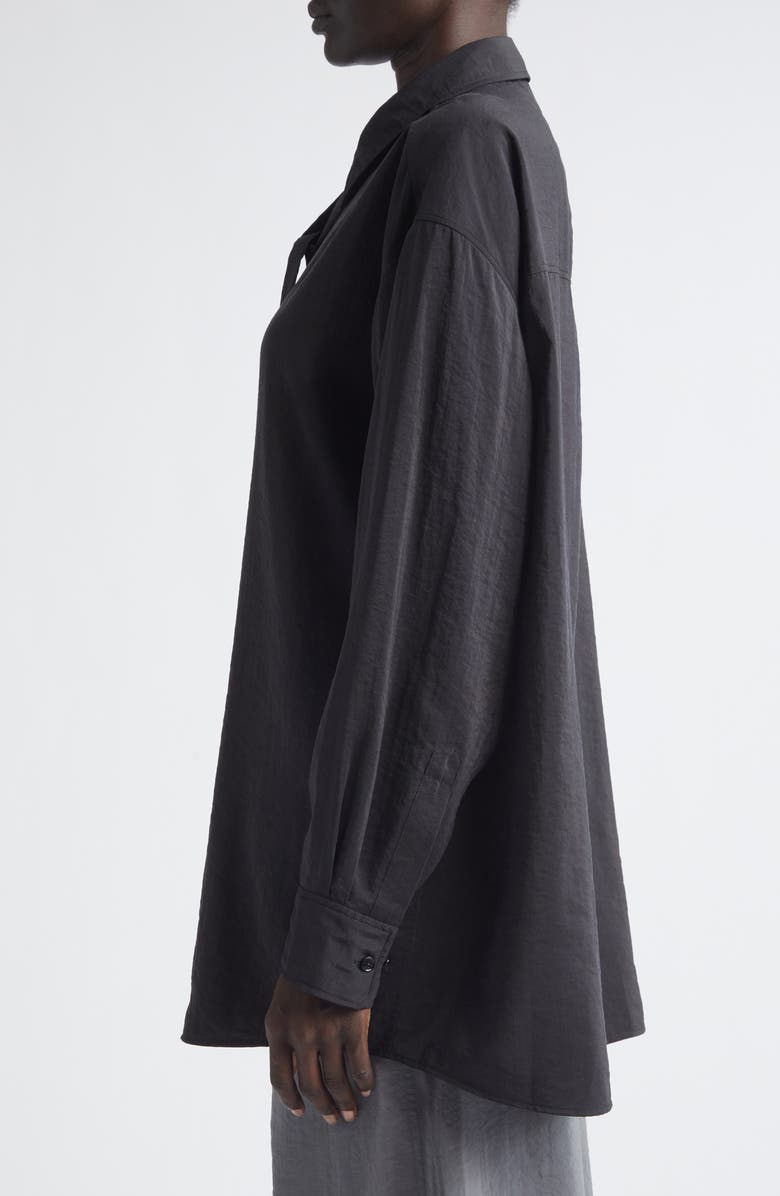 Lemaire Silk Blend Tie Button-Up Shirt, Alternate, color, Black